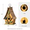 Set of 2 9.5''H Distressed Solid Wood Decorative Outdoor Garden Birdhouse with Natural Wood Slatted Roof and 3D Tree